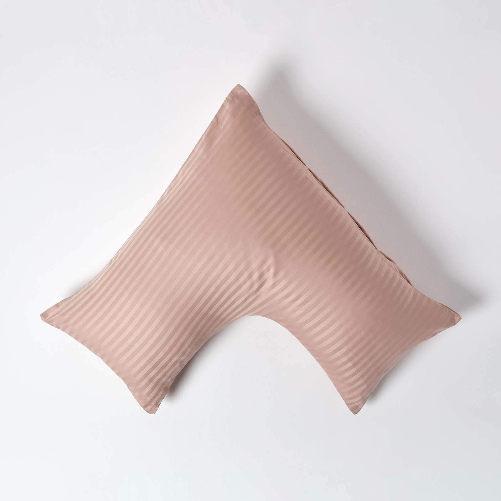 HOMESCAPES Taupe Brown Pure Egyptian Cotton V-Shape Pillowcase 330 TC 500 Thread Count Percale Equivalent Satin Stripe Pillow Case For Nursing Pregnancy and Elderly