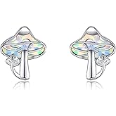 Mushroom Earrings 925 Sterling Silver Opal Mushroom Studs Earrings Mushroom Jewelry for Women