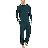 GYS Bamboo Viscose Men's Pajama Sets Long Sleeve Henley Neck Casual Sleep Set with Pockets