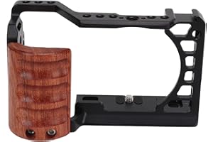 Generic Aluminum Alloy Camera Cage with Wooden Handle Protective Frame for A6400 A6300 A6100 A6000, Lightweight Hollow Design