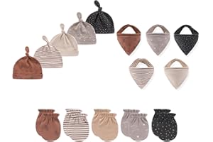 JELYLOVE 15 Pack Unisex New Born Boy Girls Hats Mittens Sets Cotton Soft Infant Accessory 0-6 Months Baby Essentials
