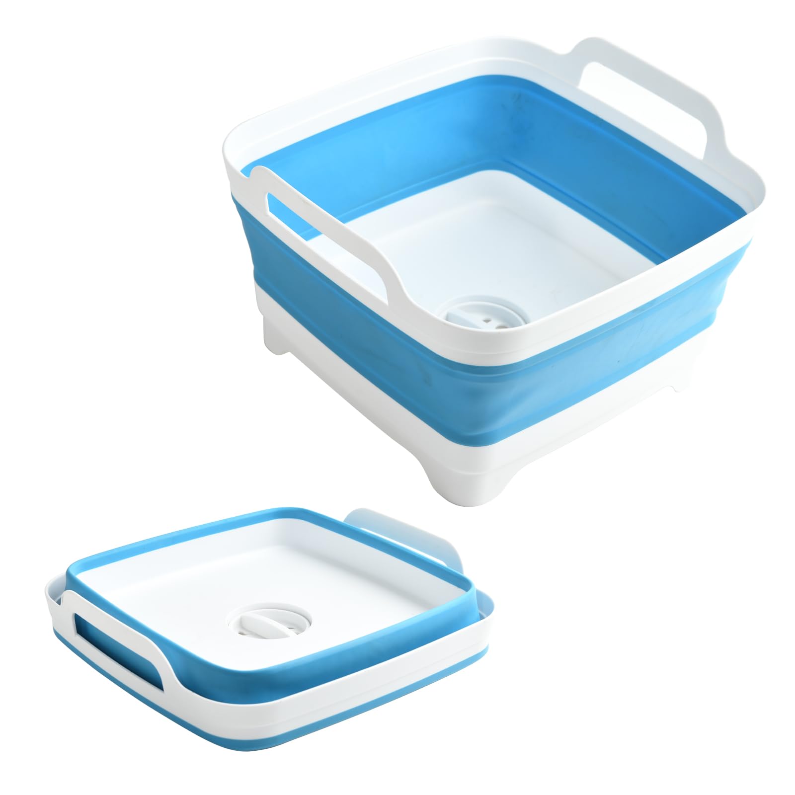 Photo 1 of Collapsible Dish Basin?Dish Tub for Kitchen Sink,Collapsible Sink with Drain,Laundry Tub,Plastic Dish Tubs, 9l 2.4 Gal Camping Sink Foldable, Wash Basin for Elderly (Blue)