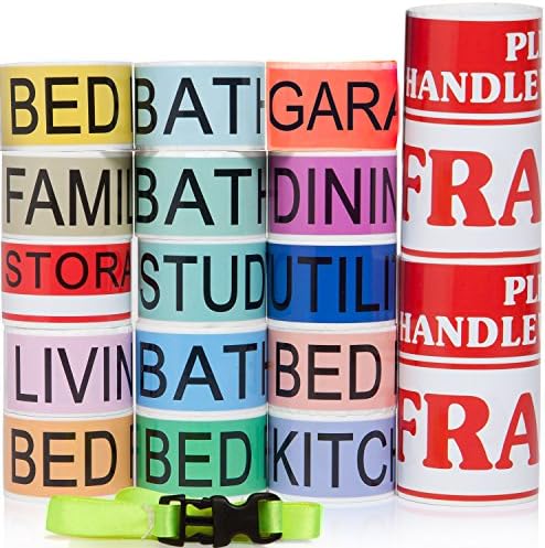 Moving Labels (850) + Fragile Stickers (2 Rolls) ~ Stay Organized &amp; Save Time For Your Home Move ~ Bright Stickers, 3x Bigger than Competitors! ~ 4 Bedroom House