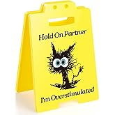 Funny Overstimulated Cat Desk Sign - Humorous Office Decor for Coworkers, Novelty Gag Gift for Mental Health and ADHD Anxiety, Social Battery Warning Sign for Cubicle and Home Office
