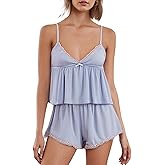 Suagox Lace Trim Pajama Sets for Women 2 Piece Flowers Embroidery Cami Tank Top Shorts Pj Set Y2k Matching Lounge Sleepwear