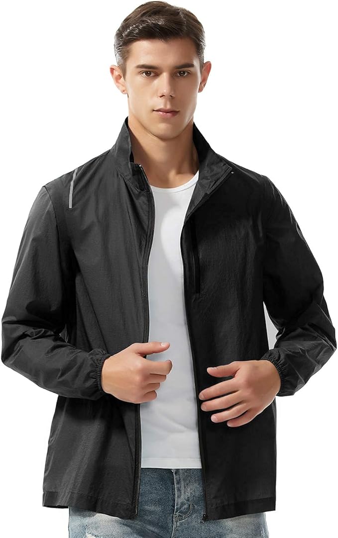 Men's Running Cycling Jacket UPF 50+ Reflective Lightweight Windbreaker