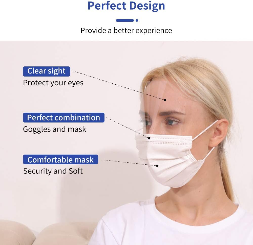 Peesnt 10 Pcs White Disposable Face Mask with Eye Shield: Home Improvement