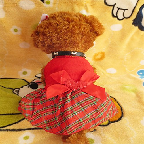 Tangpan Bow-knot Christmas Pet Costume Plaid Skirt Dog Clothes Santa Dress Size XS