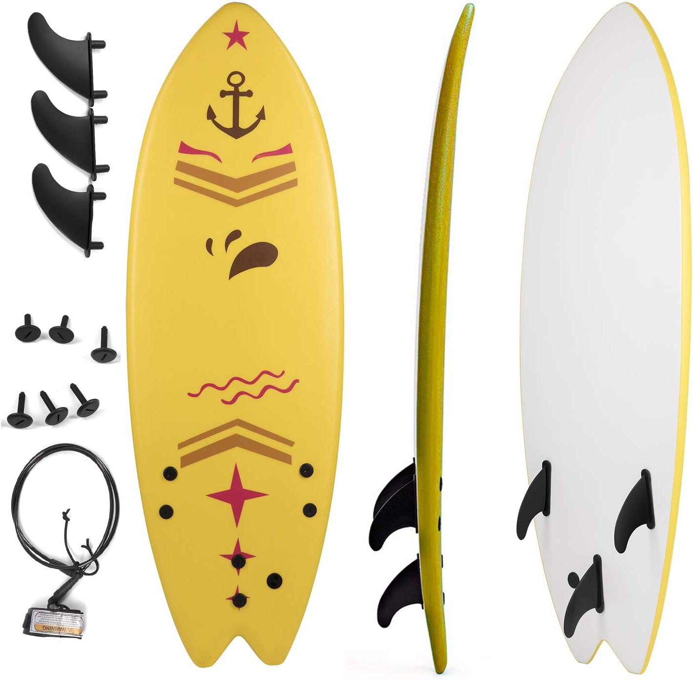 Grande Juguete Surfboard 5'5", Soft Top Surf Board, Lightweight Surfing Foamie Board Tri Ocean Beach Boards Great for Kids, Adults and Children