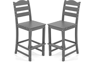 Giantex Outdoor HDPE Bar Stool, Patio Tall Bar Chair with Backrest and Footrest, 30 Inches Counter Height Barstools for Garden, Backyard, Weather Resistance, Easy Maintenance