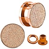 Rose Gold Sandpaper Texture Top Screw Fit Anodized Surgical Steel Ear plugs / ear tunnels