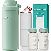 YunBaby 22oz Portable Breast Milk Cooler, Game-changer with 360° Total Cooling Gel Ice Pack for 30 Hours, Baby Travel Breastfeeding Essential Chiller with 2pcs Bottles for Breastmilk Storage (Green)