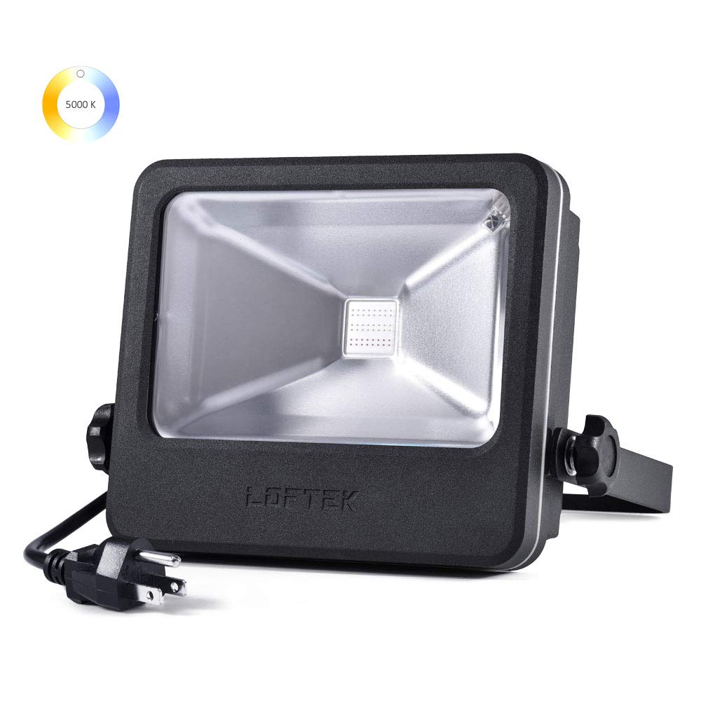 LOFTEK Nova S 30W LED Outdoor Flood Light, 2700 Lumens Plug in Daylight White 5000K Super Bright Security Lights, IP66 Waterproof Outdoor Landscape Wall Light with UL Listed Plug, Black