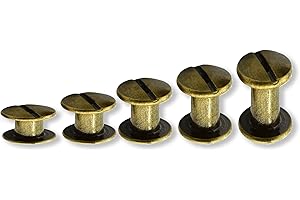 100 Sets Chicago Screws,5 Size Leather Screw Rivets, Flat Head Screw Copper Rivets Buttons Chicago Binding Screws Leather Riv