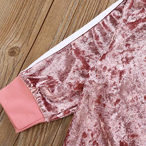 1-6Y Girls Velvet Sweatshirt Tops + Pants Fashion Sports Tracksuit Clothes Set (2-3T, Pink) - Thumbnail 3