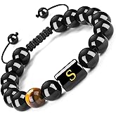 FRG Initials Bracelets for Men Letter Link Handmade Natural Black Onyx Tiger Eye Stone Beads Braided Rope Meaningful Bracelet