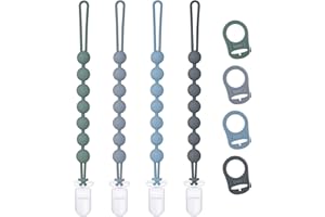 QUNLAND 4-Pack Silicone Pacifier Clip with Adapter Ring Fits MAM Dummy, Soft Flexible Binky Holder for Button-Style Maam Dummies, Anti-Loss Paci Clips for Baby Boys, Xmas Gifts Baby Shower Essentials