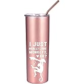 Onebttl Monkey Gifts for Women, 20 oz Skinny Tumbler with Lid and Straw