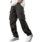 Comdecevis Men's Casual Cargo Pants Workout Joggers Stretch Sweatpants Hiking Drawstring Tactical Pants with Multi Pockets