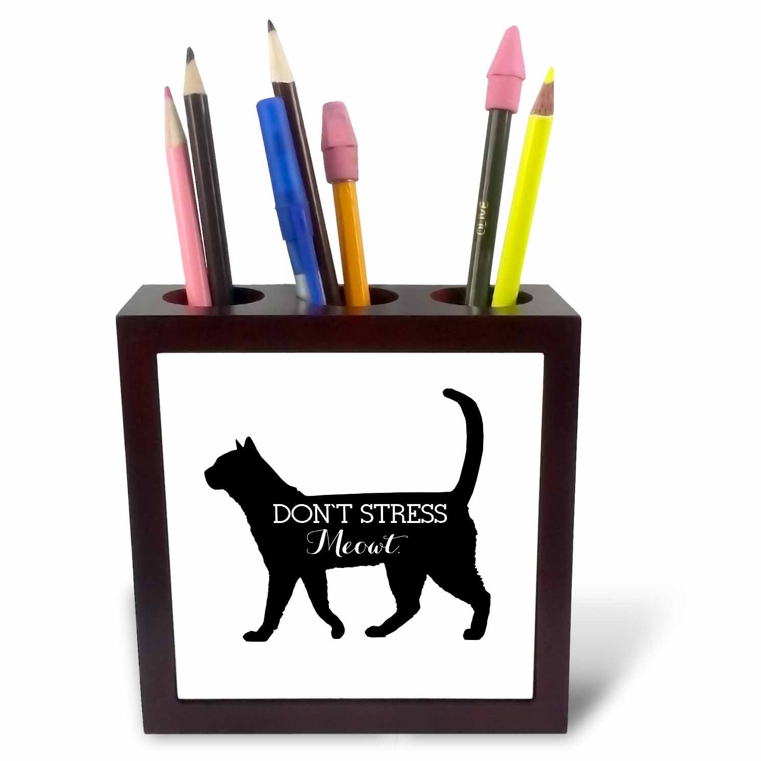 3dRose ph_252157_1 5-Inch Don't Stress Meowt Tile Pen Holder