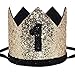 Maticr Glitter First Birthday Crown Baby Boy 1st Bday Party Hat Cake Smash Photo Prop (Large Gold & Black 1)