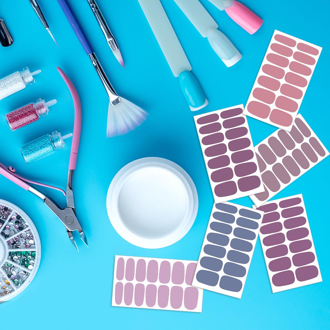 XEAOHESY 40 Sheets Elegant Solid Color Nail Polish Strips with Nail File Self-Adhesive Grey Purple Color Nail Strips Nail Stickers Full Nail Wraps for Women Nail Art - Image 6