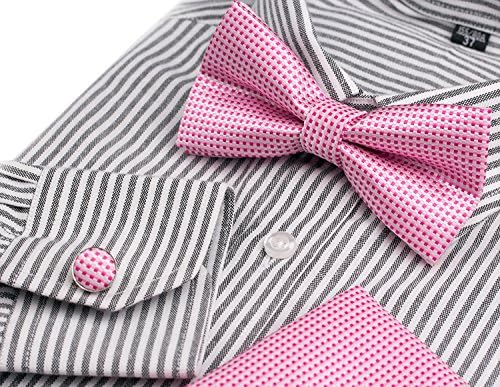 OUMUS Pre-Tied Bow Tie / Pocket Square & Cufflinks Gift Set, Pink