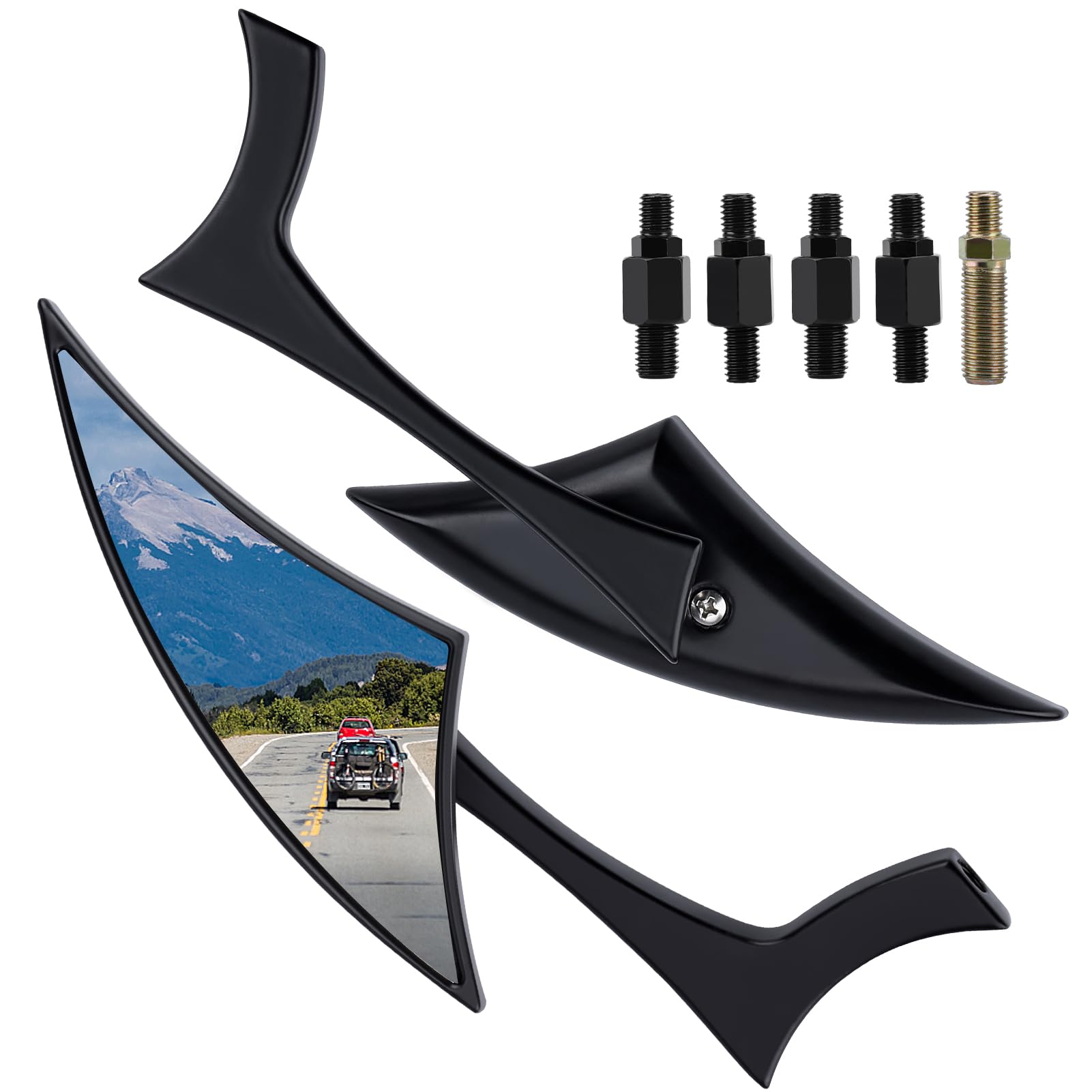 Photo 1 of REFITIAL Universai 8mm/10mm Scooter Mirrors Black, Blade Rear View Side Mirrors Compatible with Street Bike Scooter Chopper Cruiser Sportster Dyna Softail Dirt Bike Rearview