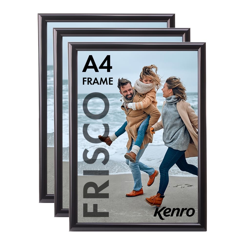 Kenro Frisco Plastic Picture Frames (Box of 3) - A4 / 21.0x29.7cm Freestanding or Wall Hanging Stylish Photo Frame with Glass Front - Black