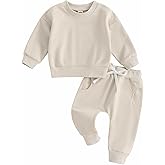 MAYUMMPY Baby Boys Girl Solid Color Outfit Sweatsuit Crewneck Sweatshirt Sweatpants Pants Set Fall Winter Clothes