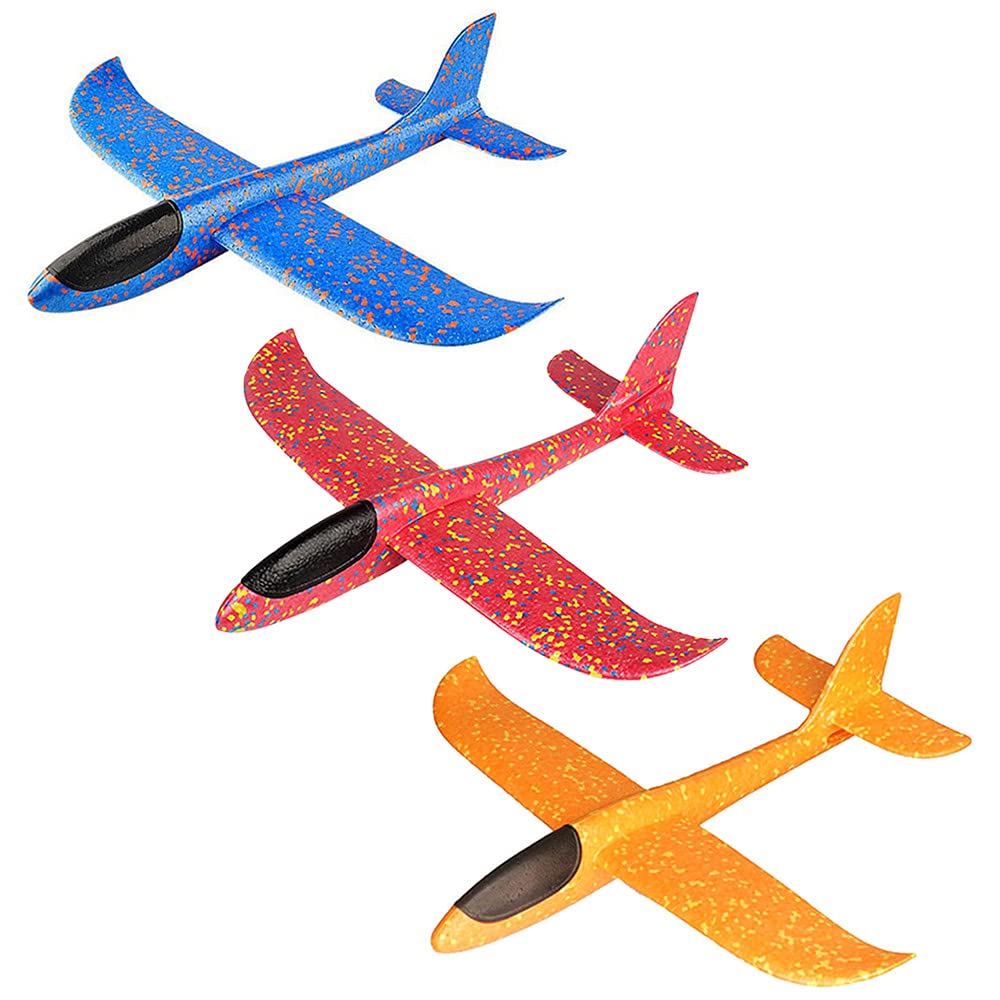 Xihuimay 3 Packs Foam Airplane Large Throwing Foam Plane Dual Flight Mode Aeroplane Gliders Flying Aircraft Gifts for Kids Outdoor Yard Sport Game Birthday Party Favors, Red Blue Orange