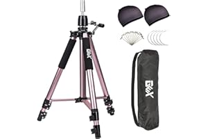 GEX Heavy Duty Canvas Block Head Tripod Cosmetology Training Doll Head Stand Mannequin Manikin Head Tripod Wig Stand With Tra