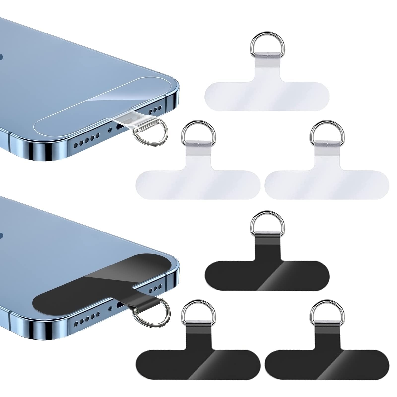 Deolven Phone Strap, 6 Pcs TPU Tether Tabs, Cross Body & Wrist Strap, Compatible with Full Coverage Phone Cases, Black & Transparent, Minimalist Style