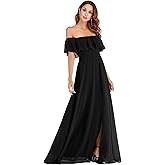 Ever-Pretty Women's Elegant Off The Shoulder Side Split High Waist Flowy Chiffon Maxi Bridesmaid Dress Formal Dresses 00968