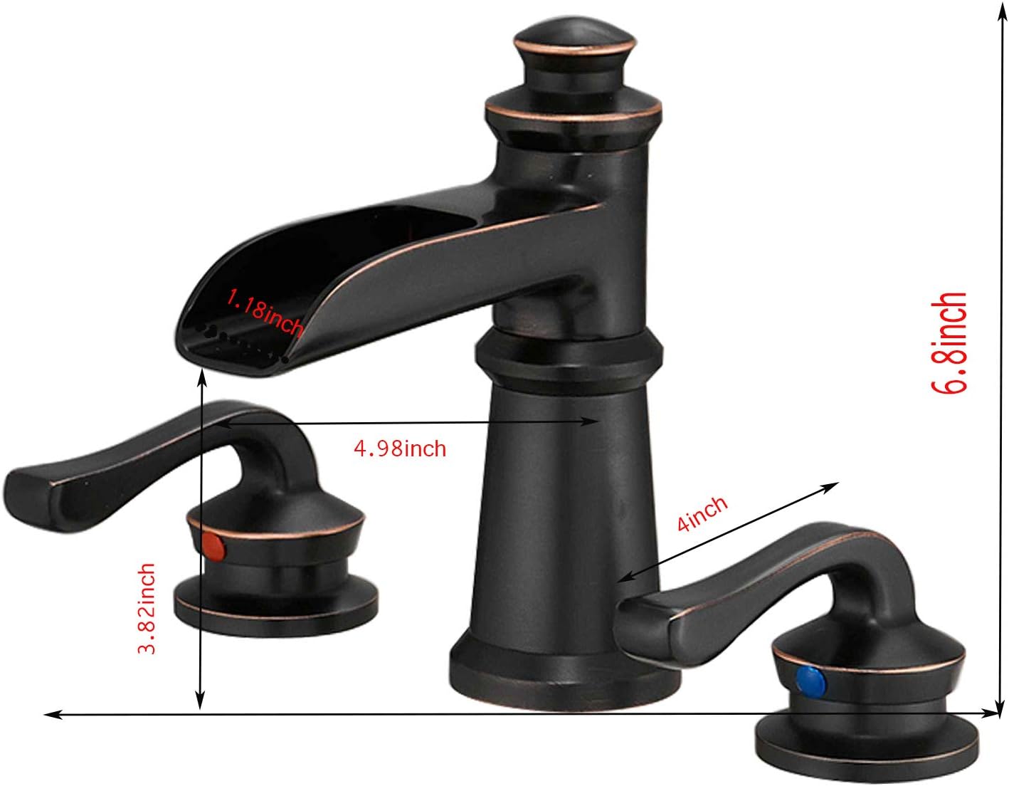 BWE Waterfall 8-16 Inch 3 Holes Two Handle Widespread Commercial Bathroom Sink Faucet Lavatory Oil Rubbed Bronze - - 