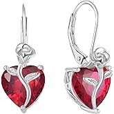 FJ Heart Dangle Drop Earrings 925 Sterling Silver Rose Flower Leverback Earrings Birthstone Jewelry for Women