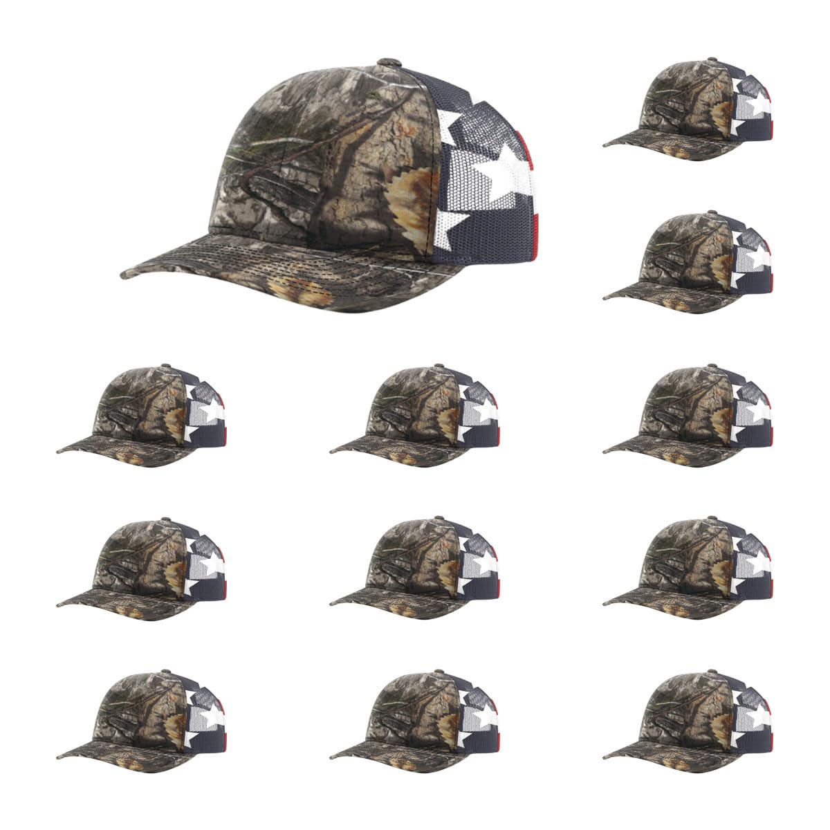 Richardson 112 12-Pack Classic Six-Panel Adjustable Snapback Trucker Cap | Bulk Packs Available (Mossy Oak Country DNA/Flag) Image