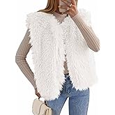 Tankaneo Womens Faux Fur Vest Cropped Sleeveless Warm Winter Shaggy Open Front Outerwear Vest