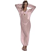 Leoparts Women's Knitted Swimsuit Cover Up 3D Floral Hollow Out Open Back Tie-Up Maxi Dress Beachwear Coverup Dresses