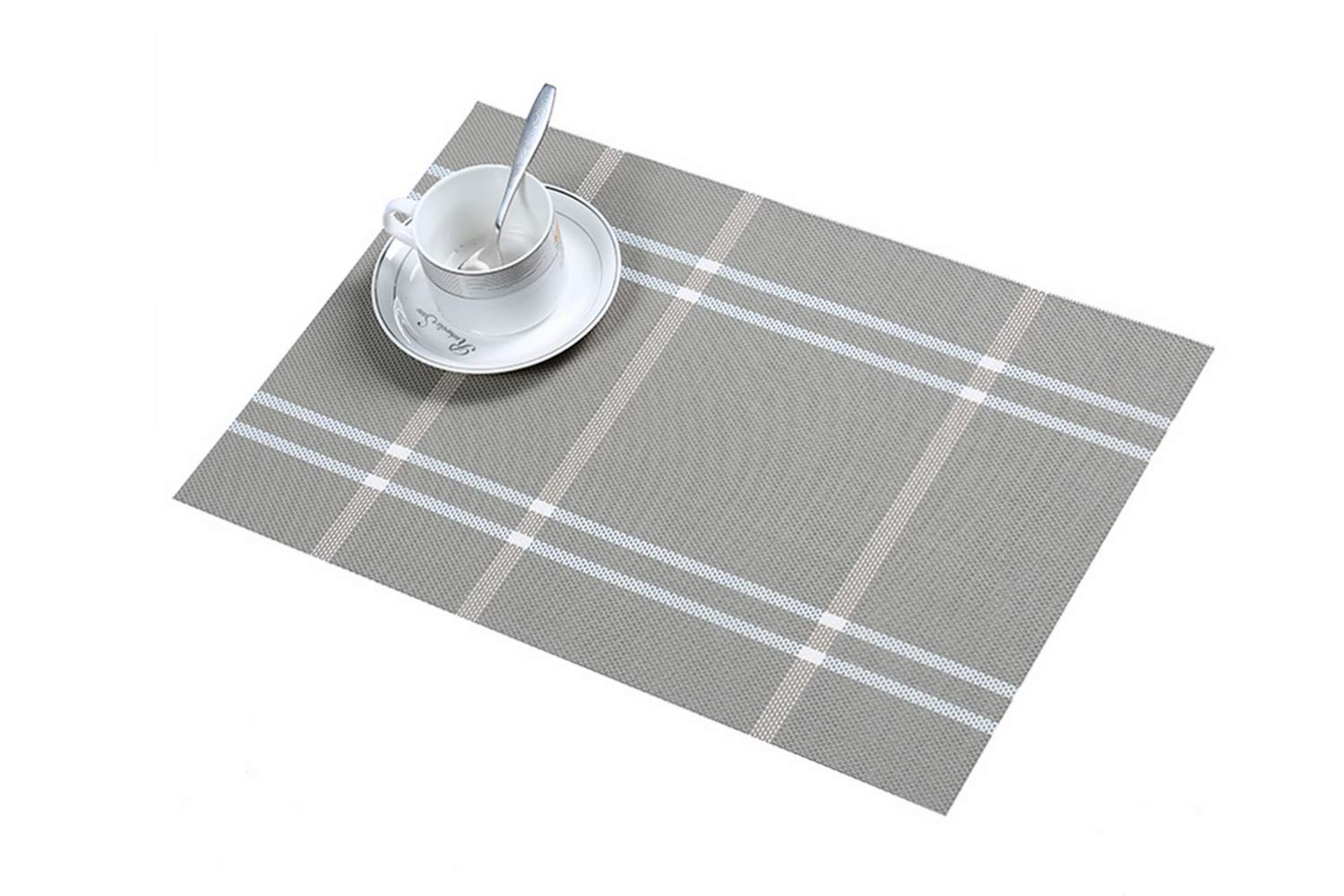 Table Mats (Set of 6),New Non-slip Insulation Washable Quick Drying Decorative Placemat,Gray