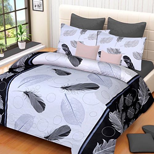 Home Elite 100% Cotton Dynamic Print Trendy Premium 144 TC Double Bedsheets with 2 Pillow Covers, RG-NCB-327, Black & White