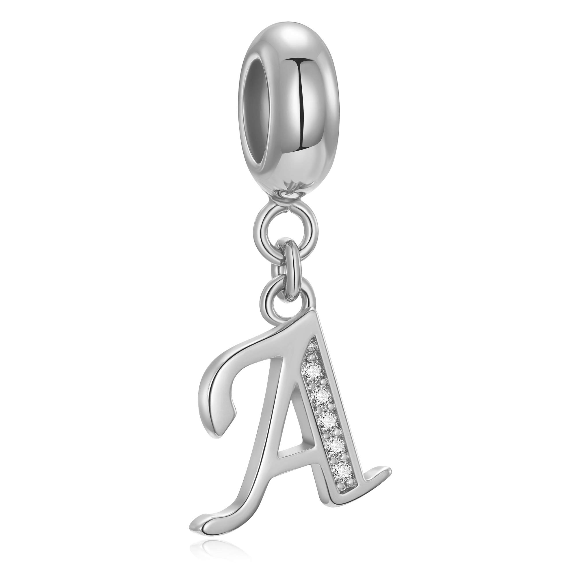 Genuine 925 Sterling Silver Letter Beads Initial A-z Dangle Alphabet Crystal Charm Fits European Bracelet Necklace (Letter A)