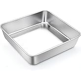 TeamFar Square Cake Pan, 9 Inch Stainless Steel Square Baking Roasting Pan for Cake Brownie Lasagna, Non-Toxic & Heavy Duty, One Piece Design & Smooth, Dishwasher Safe & Easy Clean
