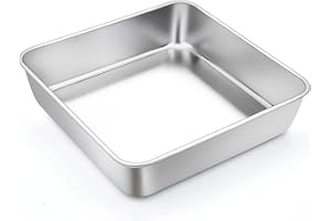 TeamFar Square Cake Pan, 9 Inch Stainless Steel Square Baking Roasting Pan for Cake Brownie Lasagna, Non-Toxic & Heavy Duty, 