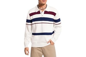 ChiaoLezhee Striped Polo Sweater for Men, Color Block, Fall Clothes, Vintage Fashion Lightweight Long Sleeve Crochet Knit