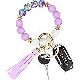 Manlosen Key Ring Bracelet Car Keychain Holder Wristlet Silicone Beaded Bangle Chains for Women