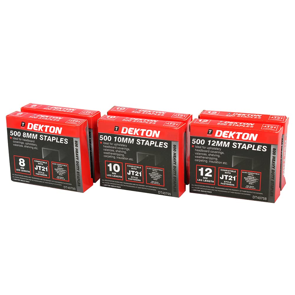 Dekton 3000pc Staple Assortment-Heavy Duty Staples for Staple Guns, 6-8-10-12mm Sizes| Ideal For Valances, Shelving, Stripping, Carpeting, Insulation| Durable Galvanized Steel| Compatible with Stapler