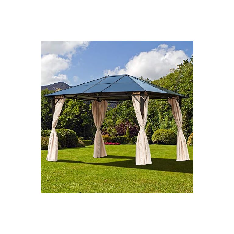 Outsunny Cenador de Jardín 3,65x3 m Pabellón de Acero con Techo de