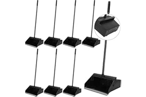 Leumoi 8 Pcs Dust Pans with Long Handle Set 36.6 Inch Commercial Dust Pan with Comb Large Plastic Stand up DustPans for Outdoor Indoor Restaurant Home Office Floor Cleaning (Black)