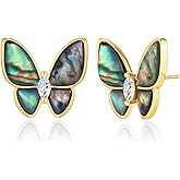 18K Gold Plated Mother of Pearl Flower Stud Statement Earrings for Women by SNGIA, Dainty Bold Retro Handmade Trendy Natural Sea Abalone Shell Floral Bohemian Jewelry Gifts, Small Unique Baroque Turquoise Stone Summer Beach Fashion Earrings Accessories, Vintage Gemstone Nickle Free Huggies Earrings.